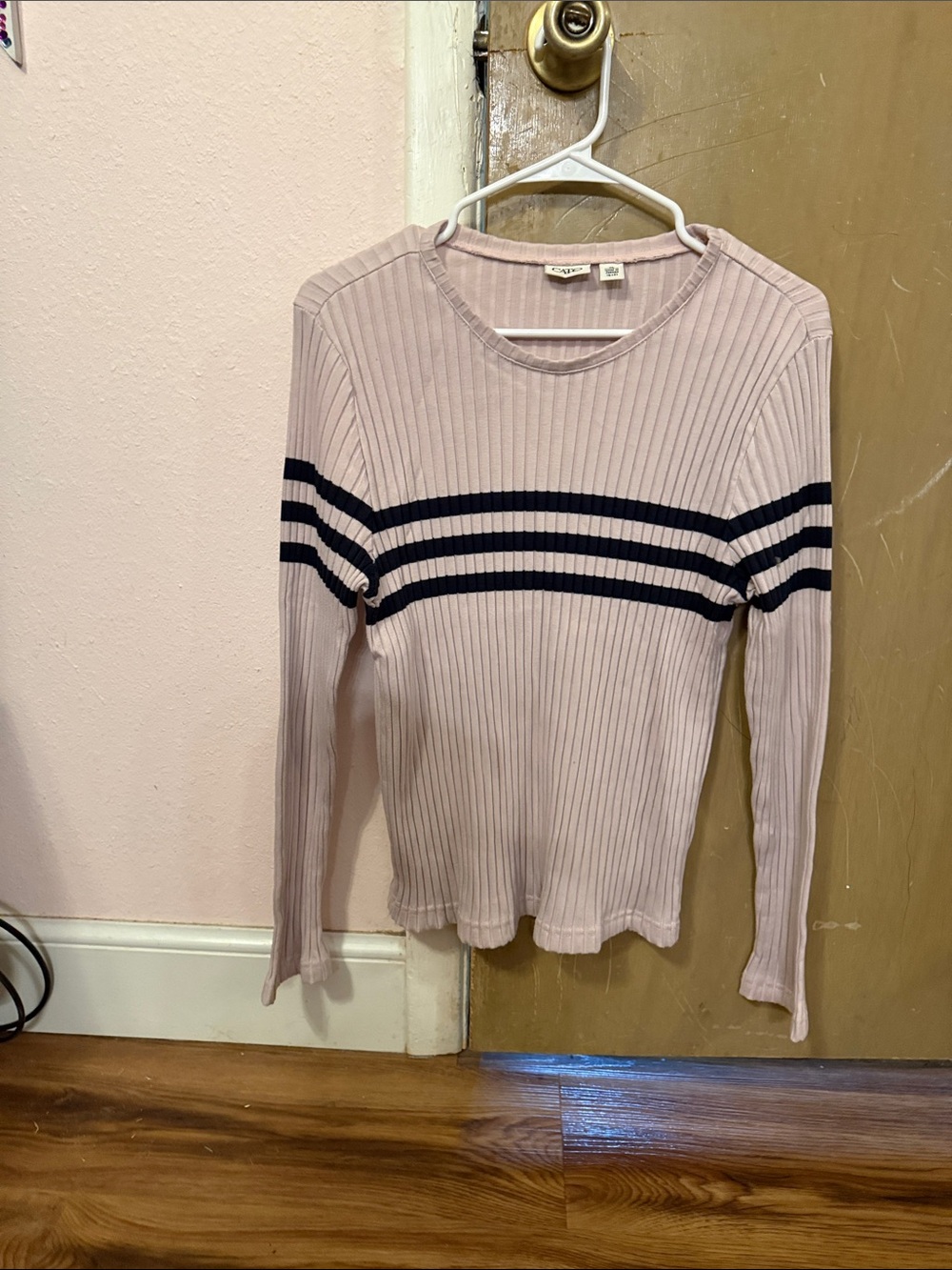 Mossimo Supply Co. Light Pink Ribbed Long-Sleeve Top with Navy Stripes